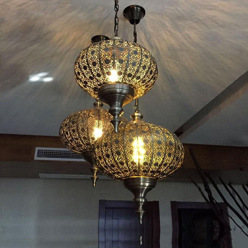 Antique Lantern Pendant Lighting 1 Bulb Metallic Hanging Light in Bronze for Restaurant Clearhalo 'Ceiling Lights' 'Pendant Lights' 'Pendants' Lighting' 2283511