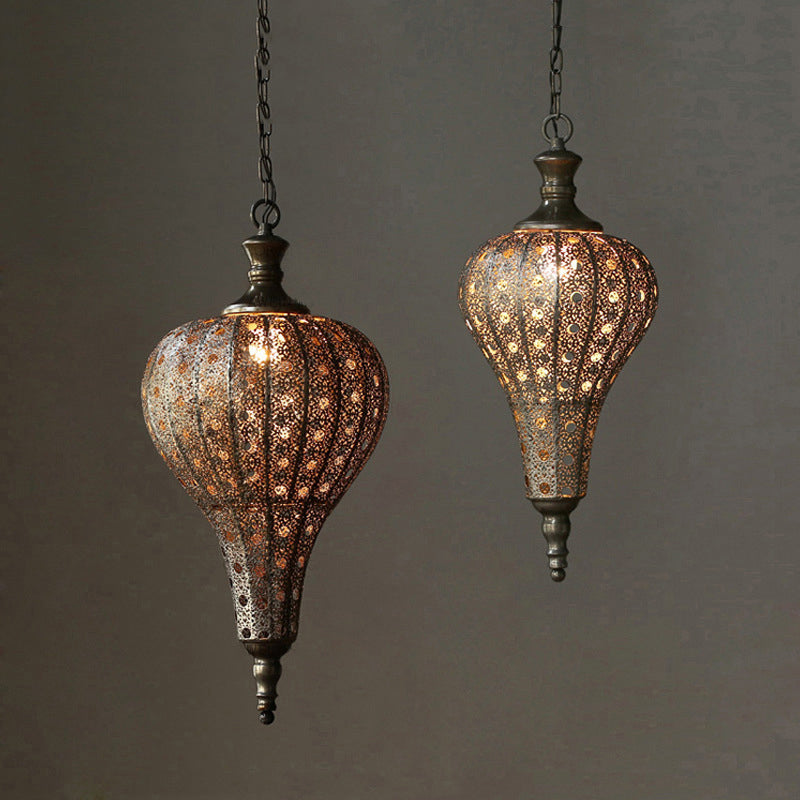 Antique Lantern Pendant Lighting 1 Bulb Metallic Hanging Light in Bronze for Restaurant Clearhalo 'Ceiling Lights' 'Pendant Lights' 'Pendants' Lighting' 2283515