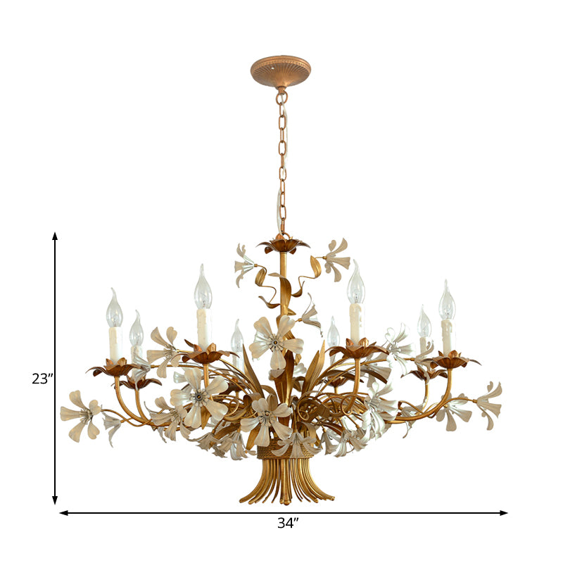 Brass 8 Lights Chandelier Light Traditional Metal Flower Hanging Light Fixture for Living Room Clearhalo 'Ceiling Lights' 'Chandeliers' Lighting' options 228352