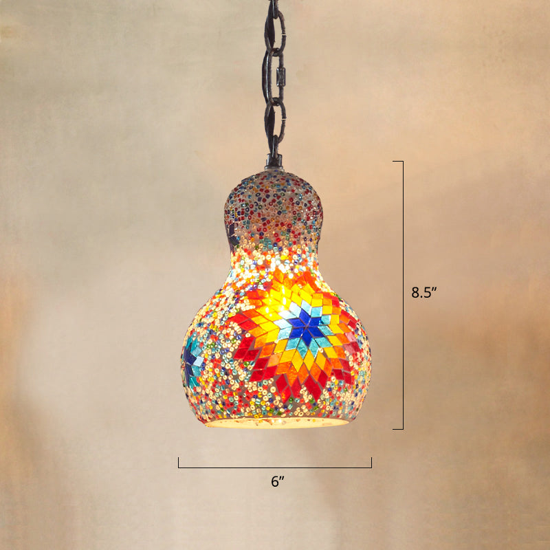 Bohemian Style Gourd Pendant Light 1-Bulb Stained Art Glass Hanging Light for Restaurant Blue Clearhalo 'Ceiling Lights' 'Chandeliers' 'Glass shade' 'Glass' 'Pendant Lights' 'Pendants' Lighting' 2283528
