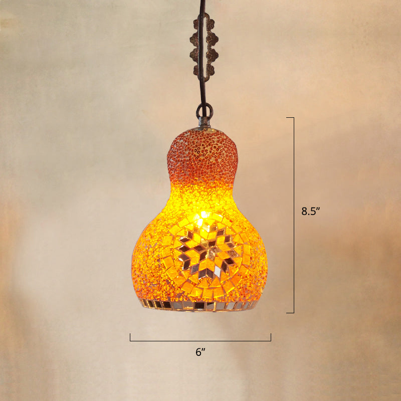 Bohemian Style Gourd Pendant Light 1-Bulb Stained Art Glass Hanging Light for Restaurant Yellow Clearhalo 'Ceiling Lights' 'Chandeliers' 'Glass shade' 'Glass' 'Pendant Lights' 'Pendants' Lighting' 2283529