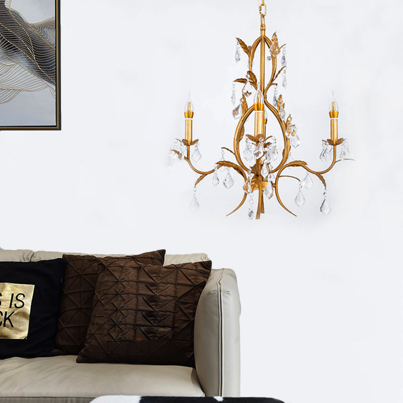 Traditional Swirled Gold Arm Chandelier Light 4 Lights Metal and Crystal Hanging Ceiling Light Clearhalo 'Ceiling Lights' 'Chandeliers' Lighting' options 228353