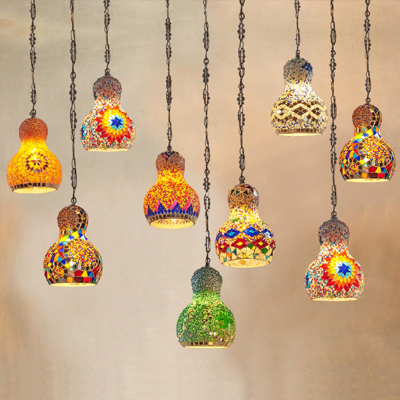 Bohemian Style Gourd Pendant Light 1-Bulb Stained Art Glass Hanging Light for Restaurant Clearhalo 'Ceiling Lights' 'Chandeliers' 'Glass shade' 'Glass' 'Pendant Lights' 'Pendants' Lighting' 2283530