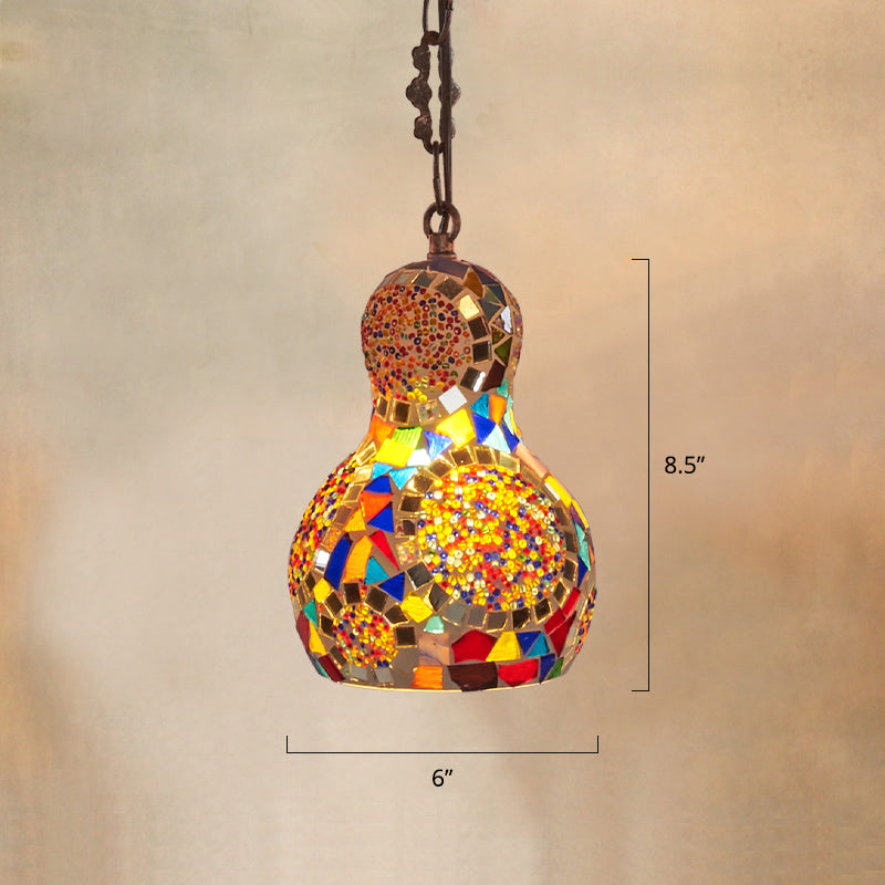 Bohemian Style Gourd Pendant Light 1-Bulb Stained Art Glass Hanging Light for Restaurant Multi-Color Clearhalo 'Ceiling Lights' 'Chandeliers' 'Glass shade' 'Glass' 'Pendant Lights' 'Pendants' Lighting' 2283531