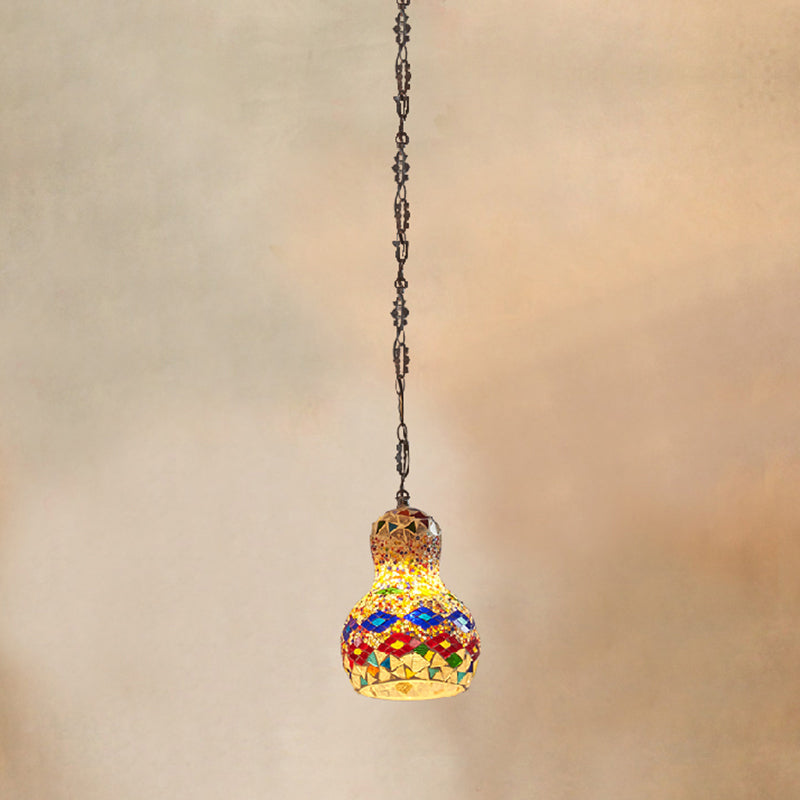 Bohemian Style Gourd Pendant Light 1-Bulb Stained Art Glass Hanging Light for Restaurant Beige Clearhalo 'Ceiling Lights' 'Chandeliers' 'Glass shade' 'Glass' 'Pendant Lights' 'Pendants' Lighting' 2283532