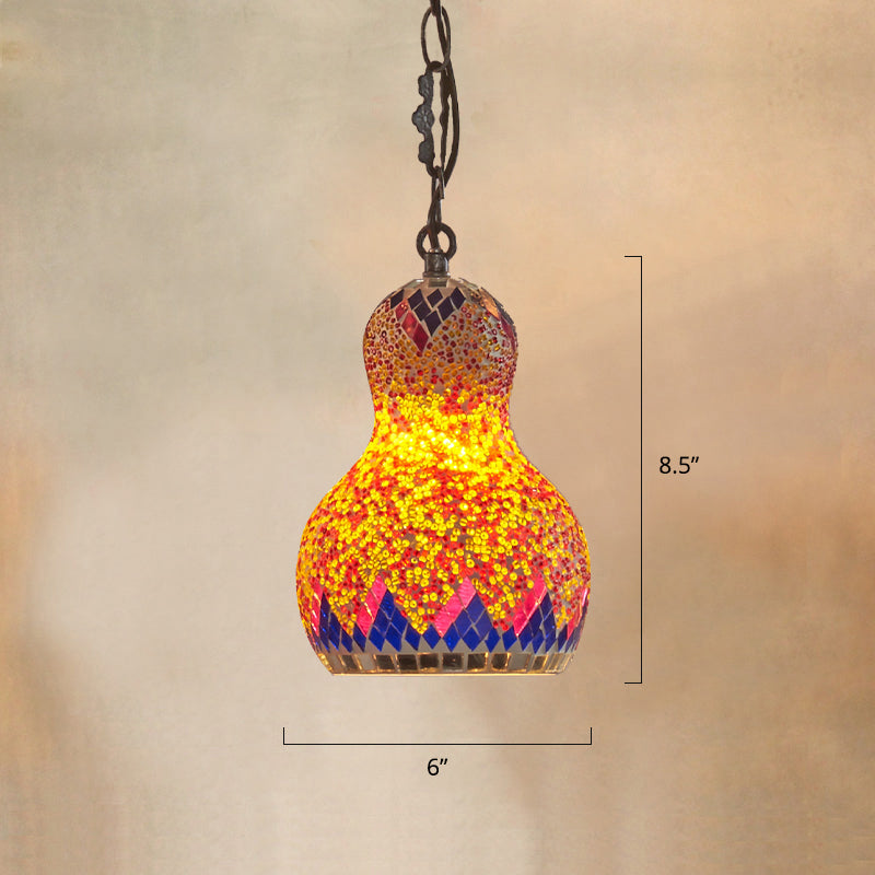 Bohemian Style Gourd Pendant Light 1-Bulb Stained Art Glass Hanging Light for Restaurant Orange Clearhalo 'Ceiling Lights' 'Chandeliers' 'Glass shade' 'Glass' 'Pendant Lights' 'Pendants' Lighting' 2283533
