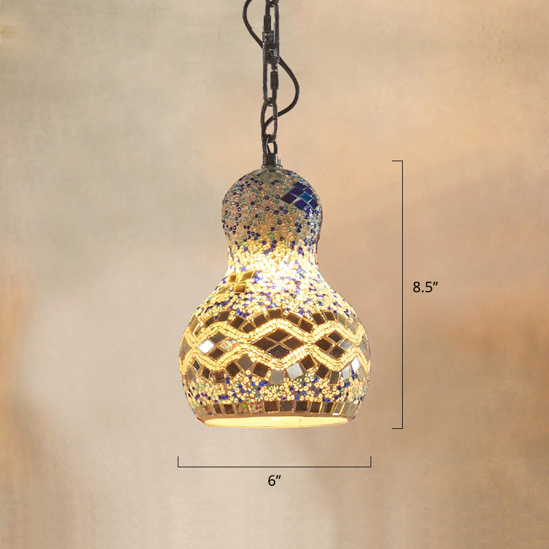 Bohemian Style Gourd Pendant Light 1-Bulb Stained Art Glass Hanging Light for Restaurant White Clearhalo 'Ceiling Lights' 'Chandeliers' 'Glass shade' 'Glass' 'Pendant Lights' 'Pendants' Lighting' 2283534