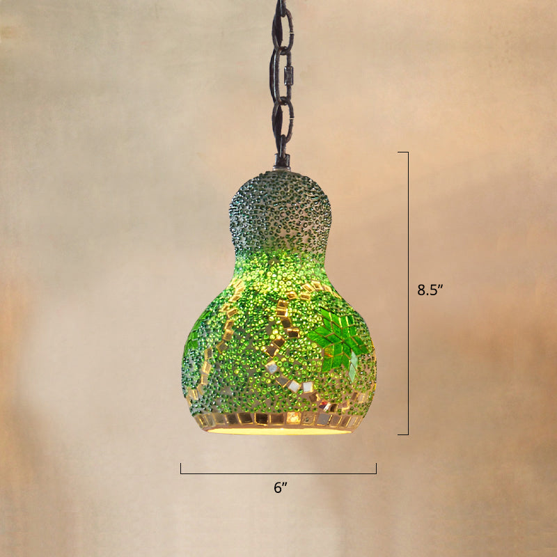 Bohemian Style Gourd Pendant Light 1-Bulb Stained Art Glass Hanging Light for Restaurant Green Clearhalo 'Ceiling Lights' 'Chandeliers' 'Glass shade' 'Glass' 'Pendant Lights' 'Pendants' Lighting' 2283535