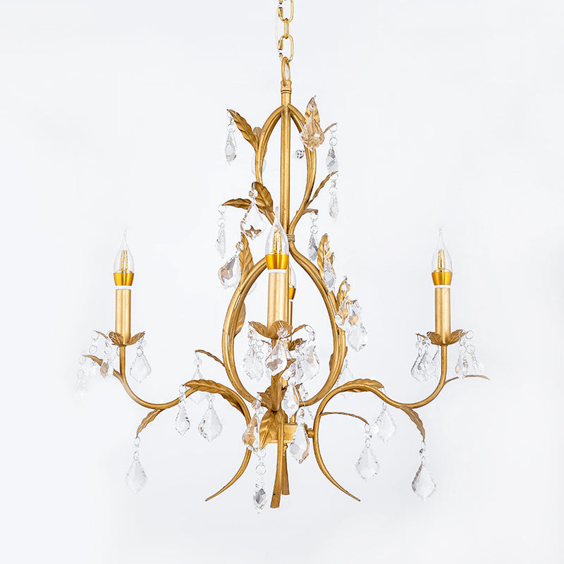 Traditional Swirled Gold Arm Chandelier Light 4 Lights Metal and Crystal Hanging Ceiling Light Clearhalo 'Ceiling Lights' 'Chandeliers' Lighting' options 228355