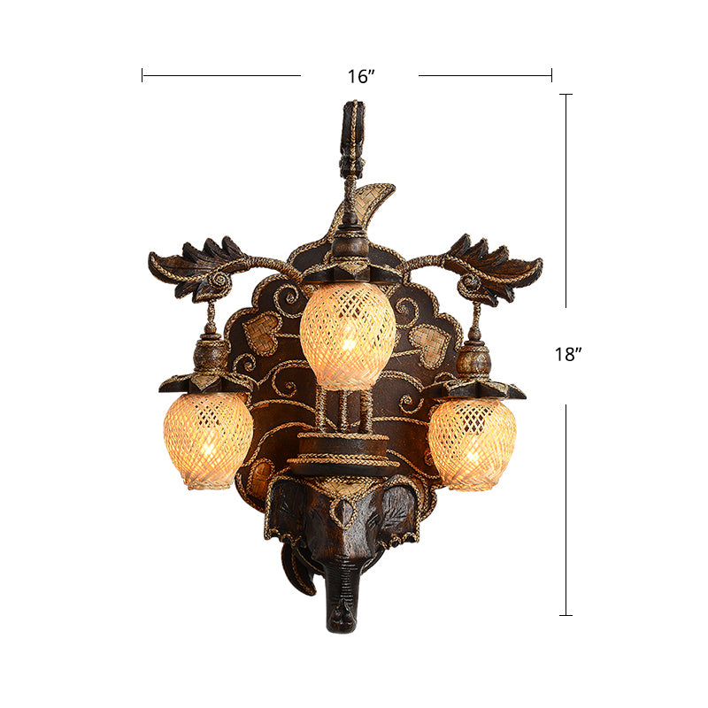 Wall Lighting Fixture Country Stairway Wall Sconce with Melon Bamboo Shade in Brown 3.0 Brown Clearhalo 'Wall Lamps & Sconces' 'Wall Lights' Lighting' 2283550