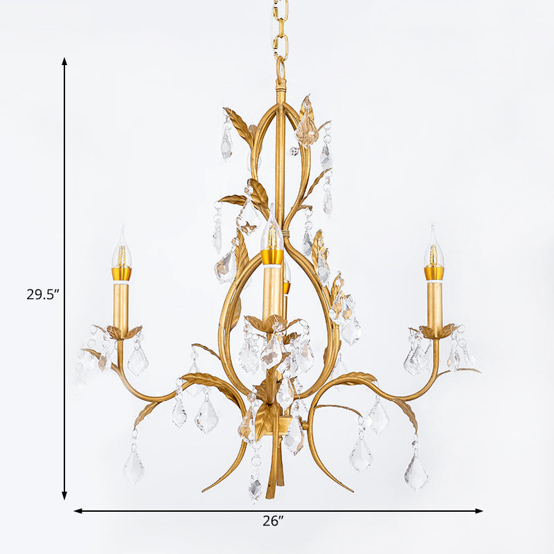 Traditional Swirled Gold Arm Chandelier Light 4 Lights Metal and Crystal Hanging Ceiling Light Clearhalo 'Ceiling Lights' 'Chandeliers' Lighting' options 228356