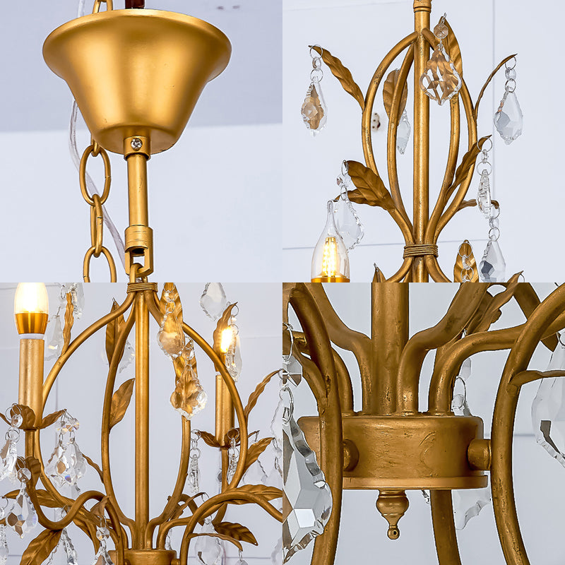 Traditional Swirled Gold Arm Chandelier Light 4 Lights Metal and Crystal Hanging Ceiling Light Clearhalo 'Ceiling Lights' 'Chandeliers' Lighting' options 228357