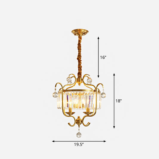 Gold Drum Shaped Suspension Lighting Traditional Crystal 4-Bulb Restaurant Chandelier Light Clearhalo 'Ceiling Lights' 'Chandeliers' Lighting' options 2283586