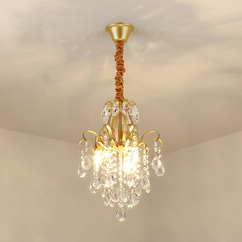 Crystal Teardrop Hanging Lamp Rustic Dining Room Pendant Chandelier with Decorative Swirls Clearhalo 'Ceiling Lights' 'Chandeliers' Lighting' options 2283588