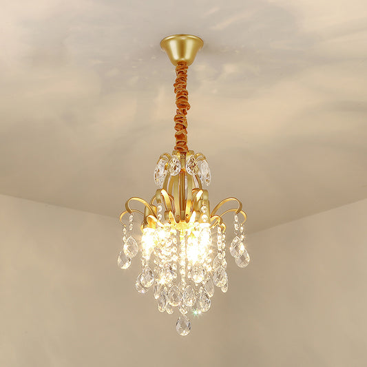 Crystal Teardrop Hanging Lamp Rustic Dining Room Pendant Chandelier with Decorative Swirls Clearhalo 'Ceiling Lights' 'Chandeliers' Lighting' options 2283588