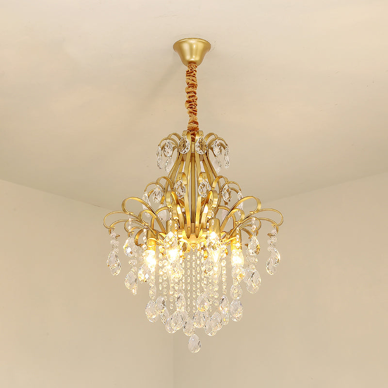 Crystal Teardrop Hanging Lamp Rustic Dining Room Pendant Chandelier with Decorative Swirls Gold Medium Clearhalo 'Ceiling Lights' 'Chandeliers' Lighting' options 2283589_2077da86-f8f2-4d92-b4ea-bf3bb9f4d3b4