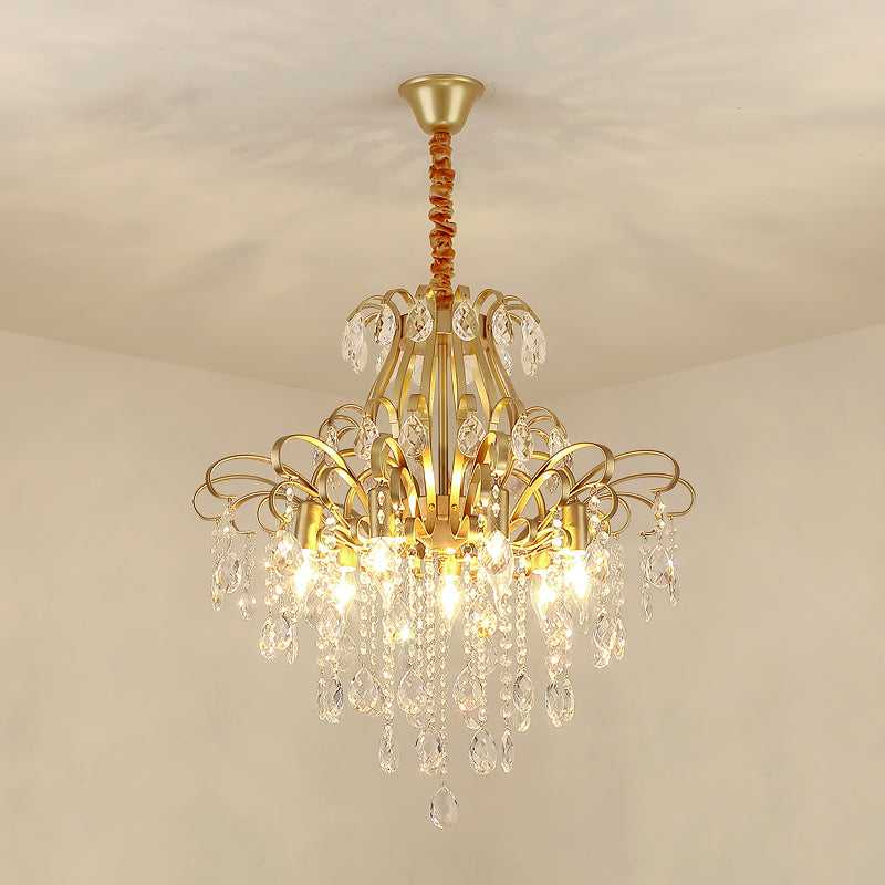 Crystal Teardrop Hanging Lamp Rustic Dining Room Pendant Chandelier with Decorative Swirls Clearhalo 'Ceiling Lights' 'Chandeliers' Lighting' options 2283591