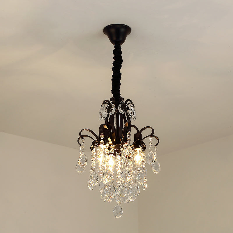 Crystal Teardrop Hanging Lamp Rustic Dining Room Pendant Chandelier with Decorative Swirls Clearhalo 'Ceiling Lights' 'Chandeliers' Lighting' options 2283593