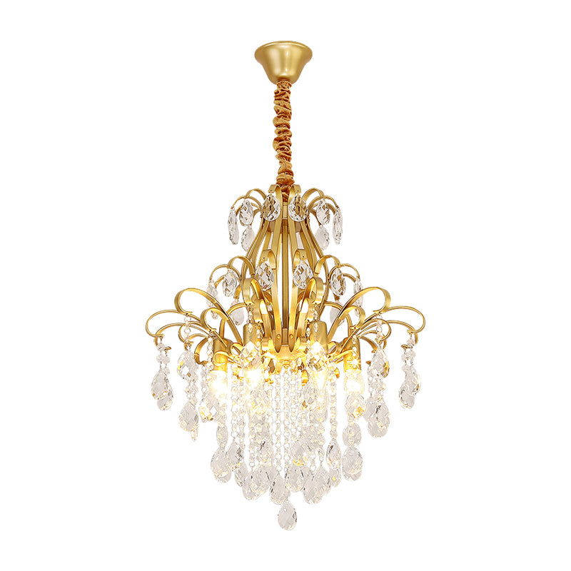 Crystal Teardrop Hanging Lamp Rustic Dining Room Pendant Chandelier with Decorative Swirls Clearhalo 'Ceiling Lights' 'Chandeliers' Lighting' options 2283596