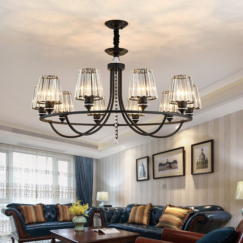 Prismatic Crystal Cone Hanging Light Traditional Parlor Ceiling Chandelier in Black Clearhalo 'Ceiling Lights' 'Chandeliers' Lighting' options 2283600