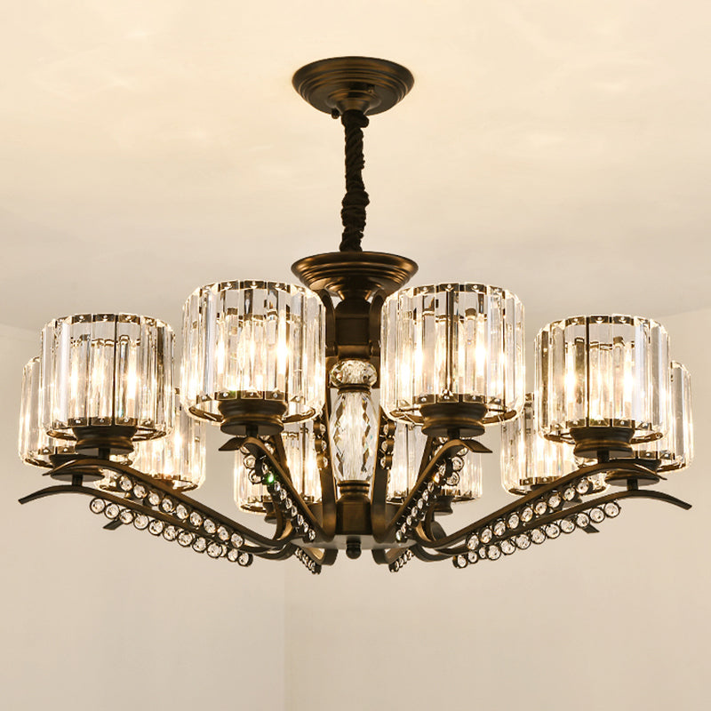 Minimalist Cylindrical Chandelier Tri-Sided Crystal Rod Hanging Light Fixture in Black Clearhalo 'Ceiling Lights' 'Chandeliers' Lighting' options 2283612