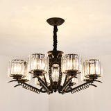 Minimalist Cylindrical Chandelier Tri-Sided Crystal Rod Hanging Light Fixture in Black Clearhalo 'Ceiling Lights' 'Chandeliers' Lighting' options 2283619