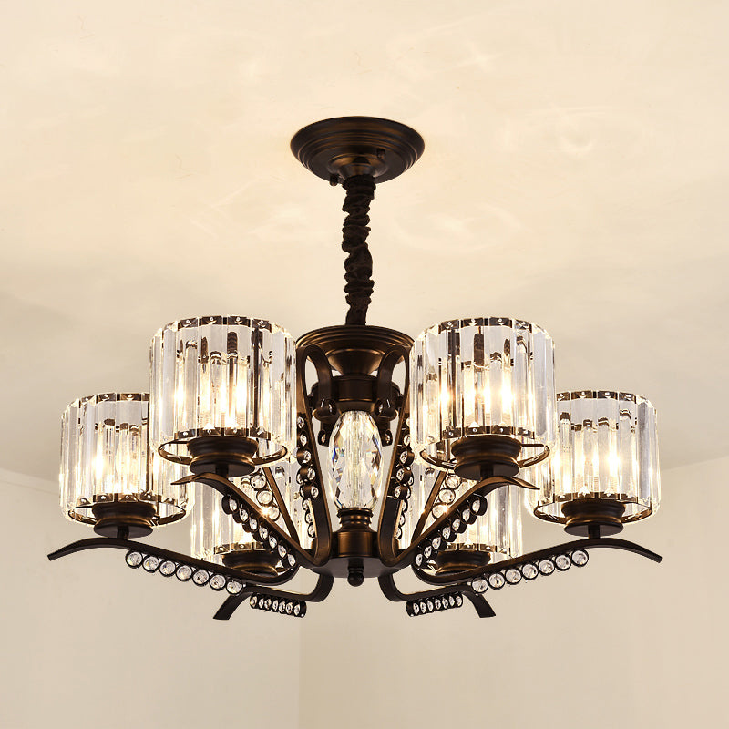 Minimalist Cylindrical Chandelier Tri-Sided Crystal Rod Hanging Light Fixture in Black Clearhalo 'Ceiling Lights' 'Chandeliers' Lighting' options 2283621