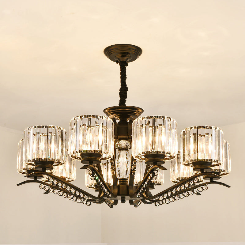 Minimalist Cylindrical Chandelier Tri-Sided Crystal Rod Hanging Light Fixture in Black Clearhalo 'Ceiling Lights' 'Chandeliers' Lighting' options 2283624