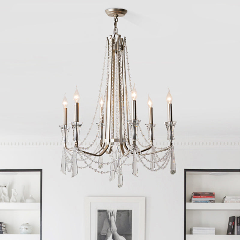 Candlestick Chandelier Rustic Nickel Finish Metal Pendant Light with Crystal Decoration Clearhalo 'Ceiling Lights' 'Chandeliers' Lighting' options 2283627