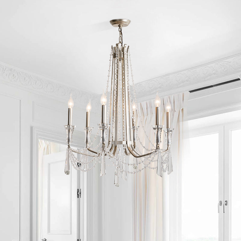 Candlestick Chandelier Rustic Nickel Finish Metal Pendant Light with Crystal Decoration Clearhalo 'Ceiling Lights' 'Chandeliers' Lighting' options 2283628