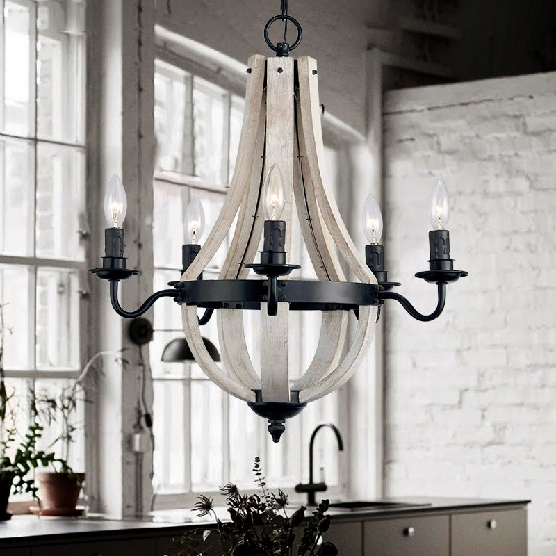 Wood Empire Chandelier Lamp Traditional 5 Lights Dining Room Ceiling Lamp with Black Arm Clearhalo 'Ceiling Lights' 'Chandeliers' Lighting' options 228363