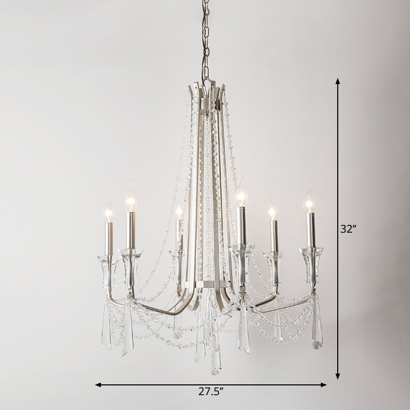 Candlestick Chandelier Rustic Nickel Finish Metal Pendant Light with Crystal Decoration 6 Nickel Clearhalo 'Ceiling Lights' 'Chandeliers' Lighting' options 2283630_cd2edb14-9163-469c-82b1-51daef4141f1