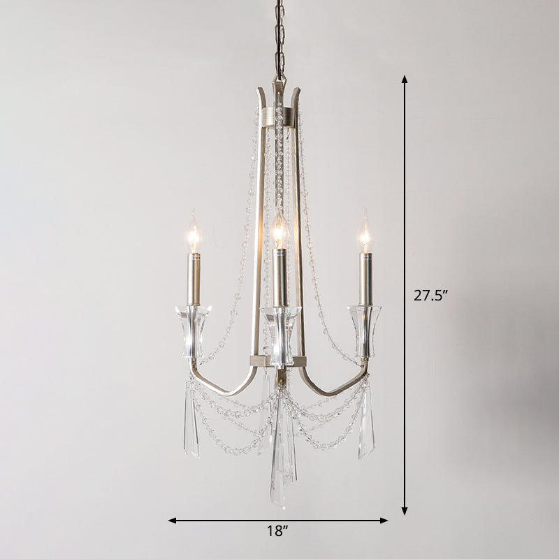 Candlestick Chandelier Rustic Nickel Finish Metal Pendant Light with Crystal Decoration Clearhalo 'Ceiling Lights' 'Chandeliers' Lighting' options 2283634