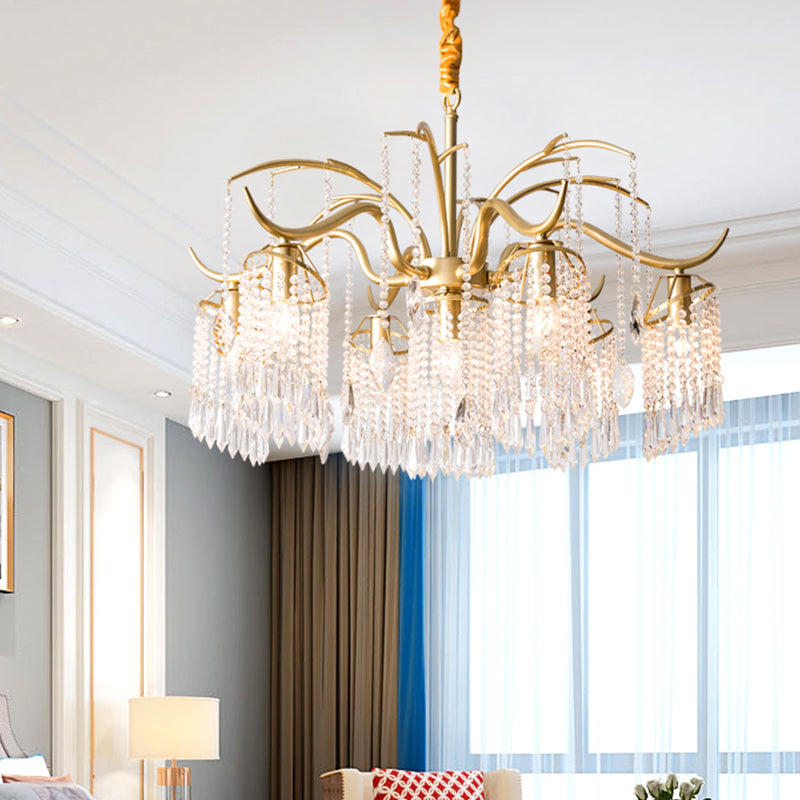 Gold Finish Chandelier Lamp Antique Crystal Tassel Hanging Light Fixture for Bedroom Clearhalo 'Ceiling Lights' 'Chandeliers' Lighting' options 2283635