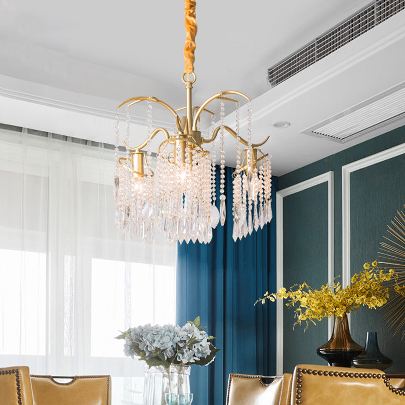 Gold Finish Chandelier Lamp Antique Crystal Tassel Hanging Light Fixture for Bedroom Clearhalo 'Ceiling Lights' 'Chandeliers' Lighting' options 2283637