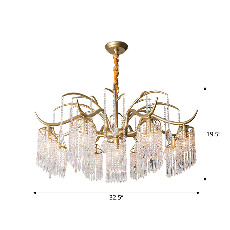 Gold Finish Chandelier Lamp Antique Crystal Tassel Hanging Light Fixture for Bedroom Clearhalo 'Ceiling Lights' 'Chandeliers' Lighting' options 2283638