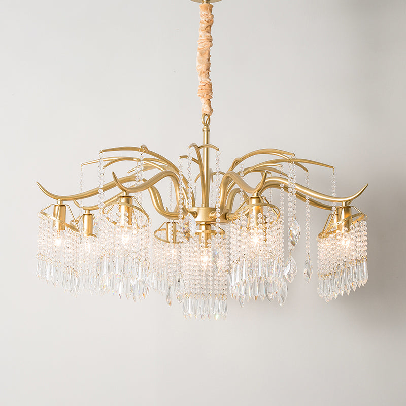 Gold Finish Chandelier Lamp Antique Crystal Tassel Hanging Light Fixture for Bedroom Clearhalo 'Ceiling Lights' 'Chandeliers' Lighting' options 2283639