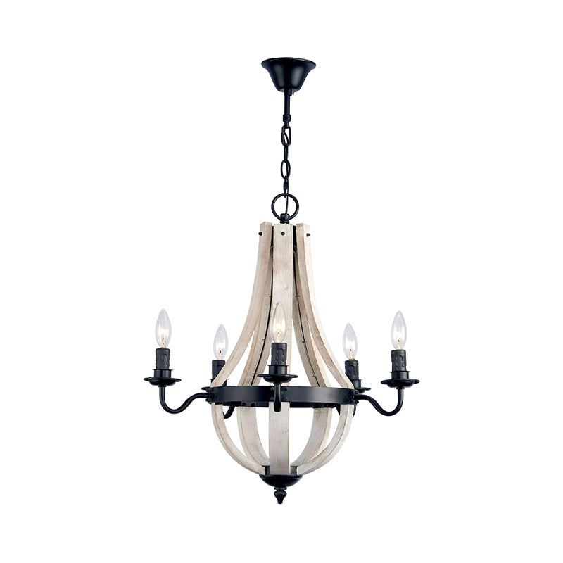 Wood Empire Chandelier Lamp Traditional 5 Lights Dining Room Ceiling Lamp with Black Arm Clearhalo 'Ceiling Lights' 'Chandeliers' Lighting' options 228364