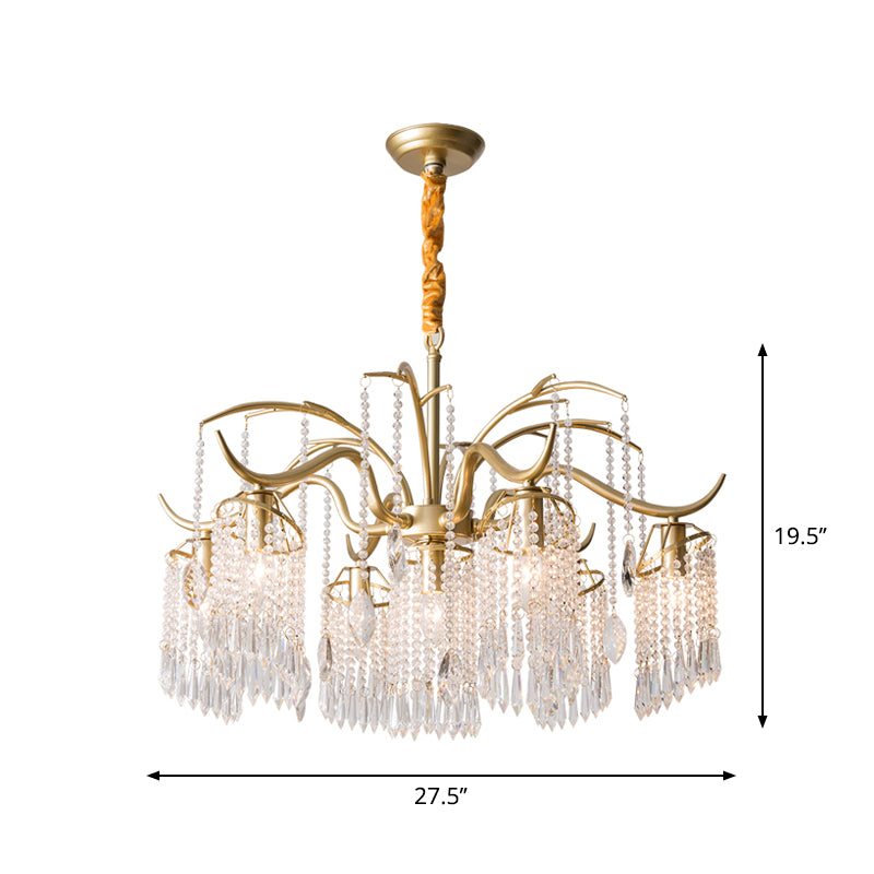 Gold Finish Chandelier Lamp Antique Crystal Tassel Hanging Light Fixture for Bedroom Clearhalo 'Ceiling Lights' 'Chandeliers' Lighting' options 2283640