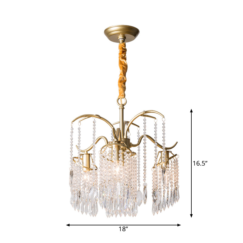 Gold Finish Chandelier Lamp Antique Crystal Tassel Hanging Light Fixture for Bedroom Clearhalo 'Ceiling Lights' 'Chandeliers' Lighting' options 2283642