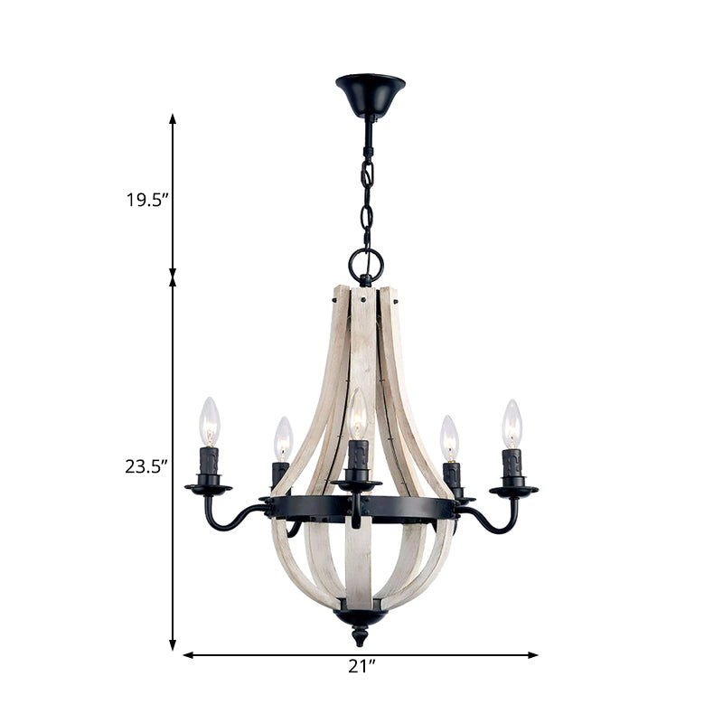 Wood Empire Chandelier Lamp Traditional 5 Lights Dining Room Ceiling Lamp with Black Arm Clearhalo 'Ceiling Lights' 'Chandeliers' Lighting' options 228365