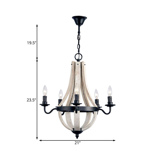 Wood Empire Chandelier Lamp Traditional 5 Lights Dining Room Ceiling Lamp with Black Arm Clearhalo 'Ceiling Lights' 'Chandeliers' Lighting' options 228365