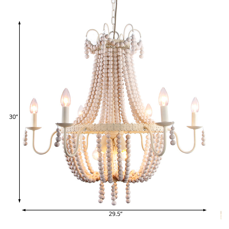 Empire Wood Strand Chandelier Light Rustic 9 Lights Dining Room Pendant Ceiling Light in White Clearhalo 'Ceiling Lights' 'Chandeliers' Lighting' options 228369