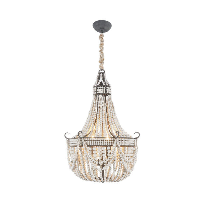 3 Lights Chandelier Light with Empire Shape Wood Strand Bedroom Ceiling Light in White Clearhalo 'Ceiling Lights' 'Chandeliers' Lighting' options 228376