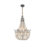 3 Lights Chandelier Light with Empire Shape Wood Strand Bedroom Ceiling Light in White Clearhalo 'Ceiling Lights' 'Chandeliers' Lighting' options 228376