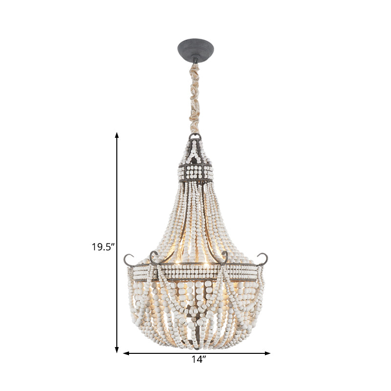 3 Lights Chandelier Light with Empire Shape Wood Strand Bedroom Ceiling Light in White Clearhalo 'Ceiling Lights' 'Chandeliers' Lighting' options 228377