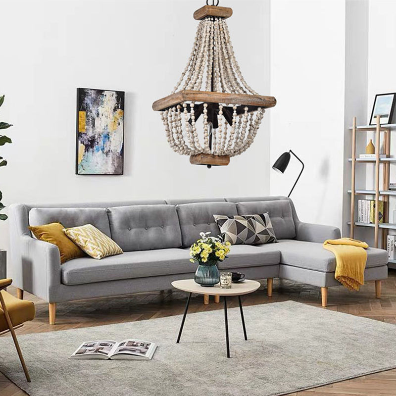 Empire Shape Living Room Chandelier Traditional Wooden Strand 4 Lights Dark Wood Hanging Lamp Clearhalo 'Ceiling Lights' 'Chandeliers' Lighting' options 228378