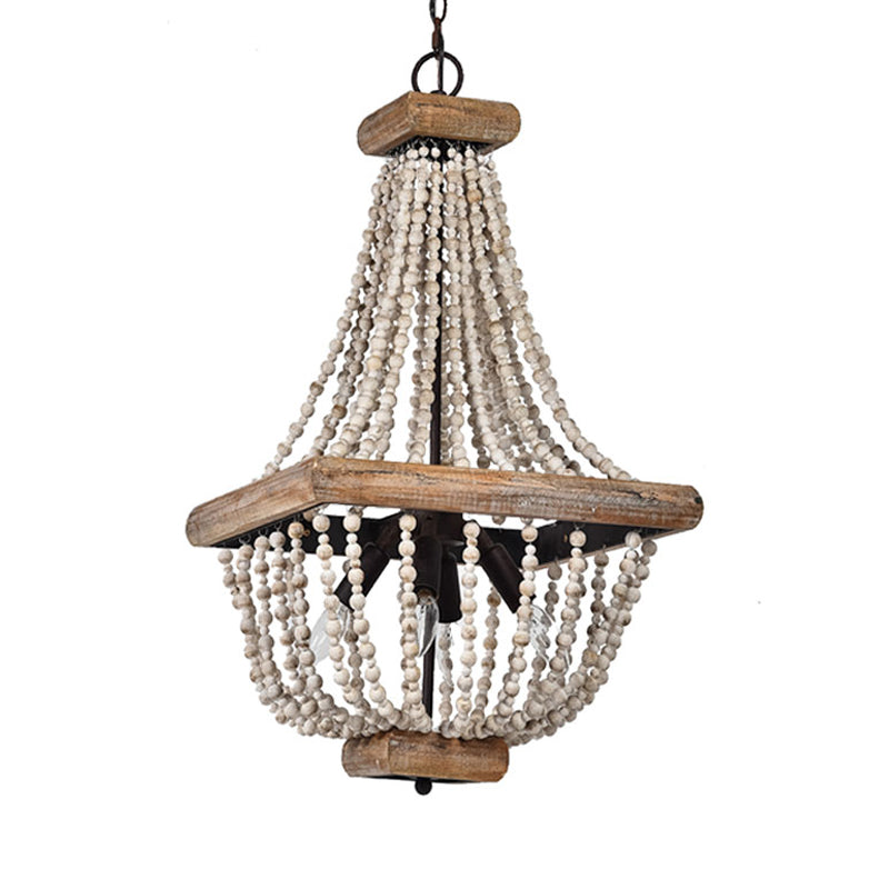 Empire Shape Living Room Chandelier Traditional Wooden Strand 4 Lights Dark Wood Hanging Lamp Clearhalo 'Ceiling Lights' 'Chandeliers' Lighting' options 228380