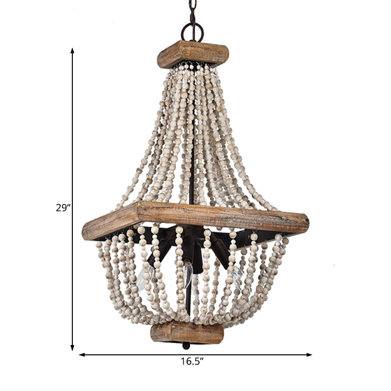 Empire Shape Living Room Chandelier Traditional Wooden Strand 4 Lights Dark Wood Hanging Lamp Clearhalo 'Ceiling Lights' 'Chandeliers' Lighting' options 228381