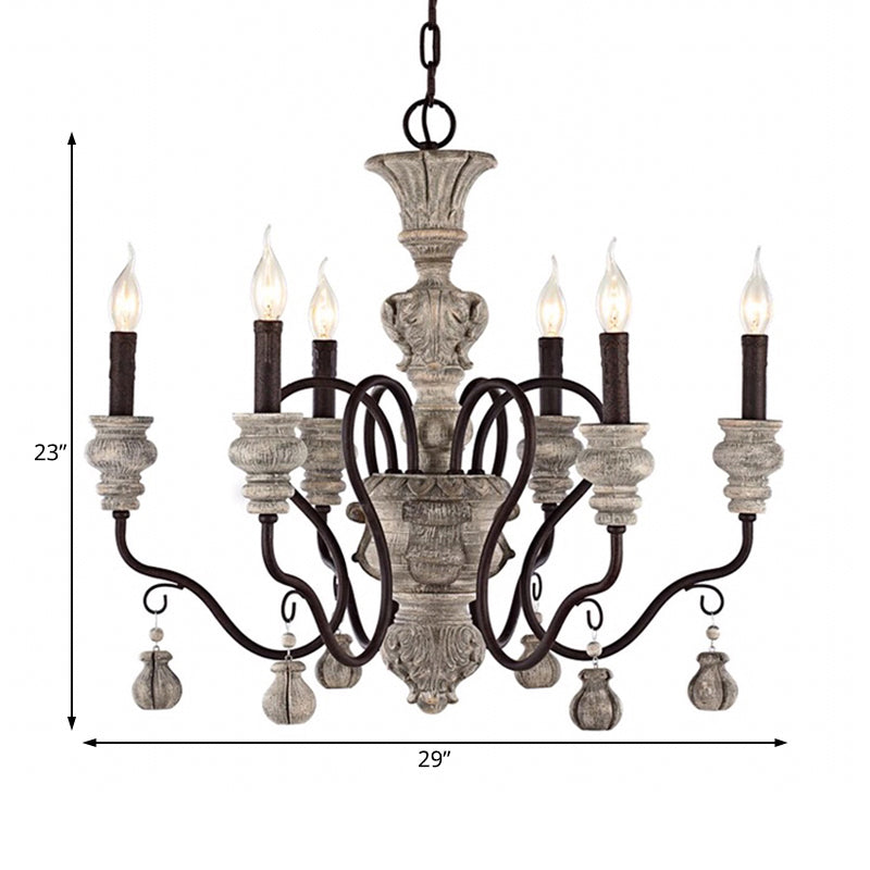 Gray Candelabra Hanging Light Traditional Wood 6 Lights Living Room Chandelier Light Clearhalo 'Ceiling Lights' 'Chandeliers' Lighting' options 228386